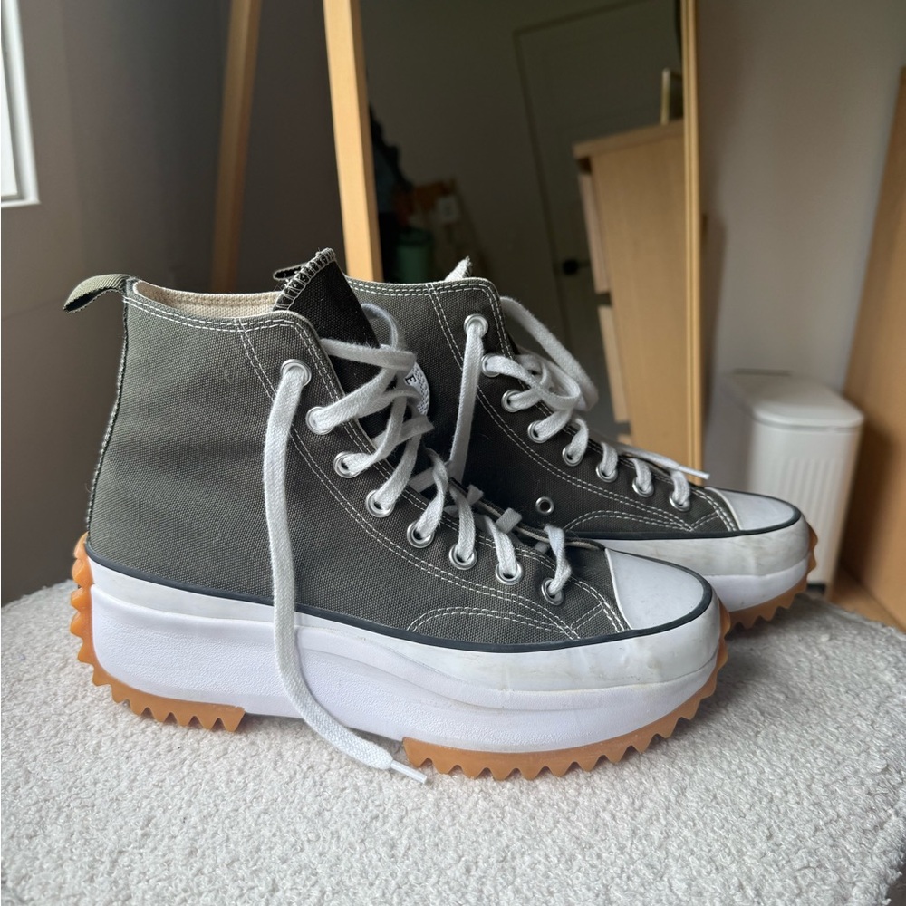 Green platform high top Converse, hardly worn